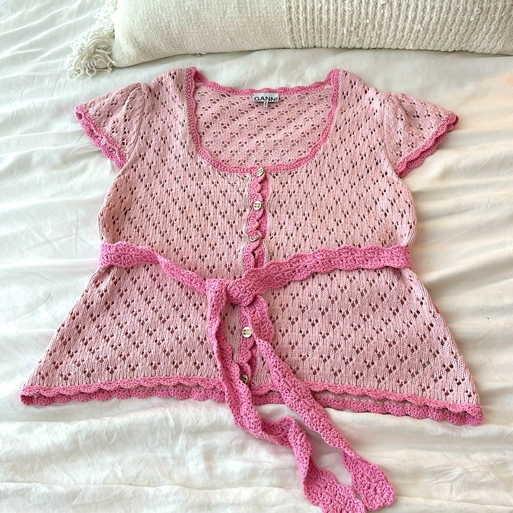 Ganni pink crochet plus size sweater top, size 4XL